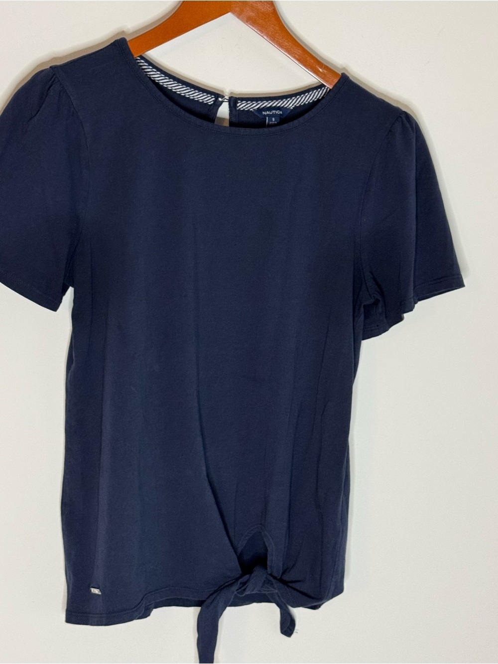 Nautica Navy Short Sleeve Tie-Front Tee